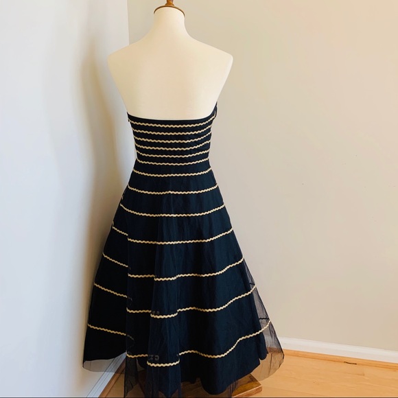 Hitherto (ANTHRO) black strapless dress, gold stri - Picture 3 of 8